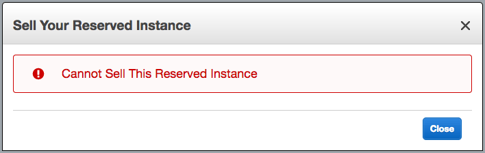 Screenshot of message Cannot Sell This Reserved Instance
