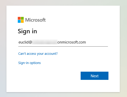 Screenshot of Azure AD login process - username entry