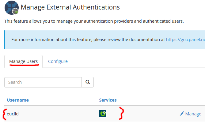 Screenshot of Azure AD linked to cPanel account in WHM External Authentication configuration