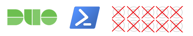 Decorative image - Duo and PowerShell logos with deleted phone icons