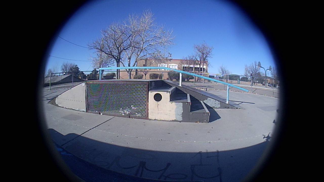 Side view of the fun box at Lafayette Park in Albuquerque, captured with the Holystone F181G custom / fisheye camera lens