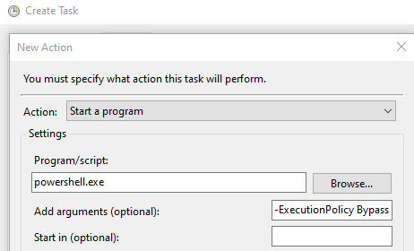 Screenshot of Task Scheduler Action