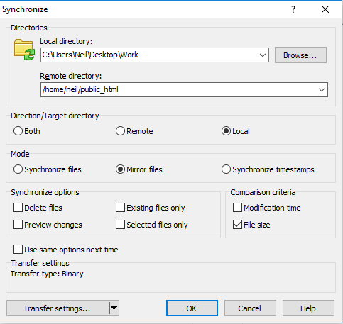 Main synchronization options